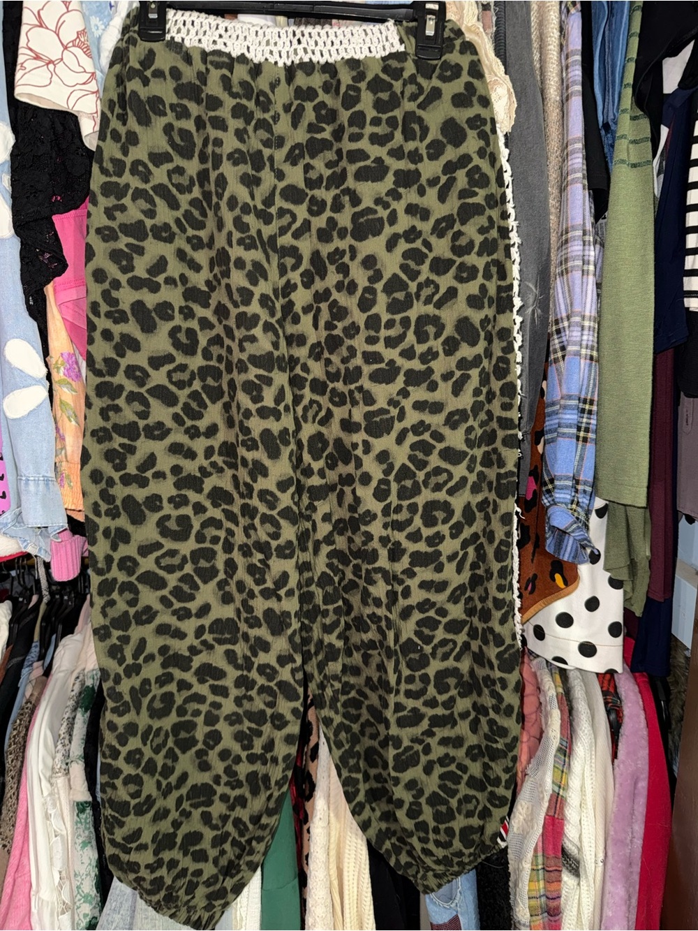 POL Olive Green and Black Leopard Pants